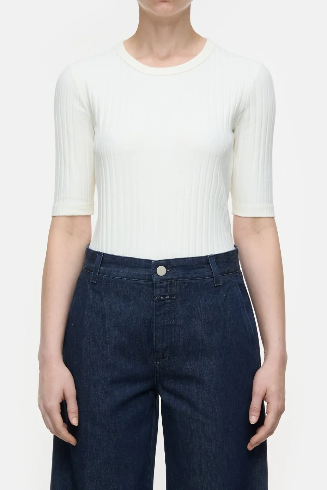 Closed Ribbed T-shirt Ivory Clearance