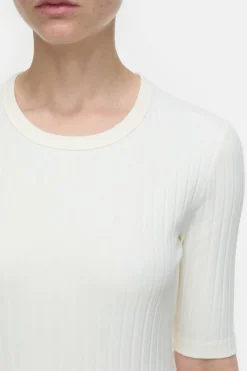 Closed Ribbed T-shirt Ivory Clearance
