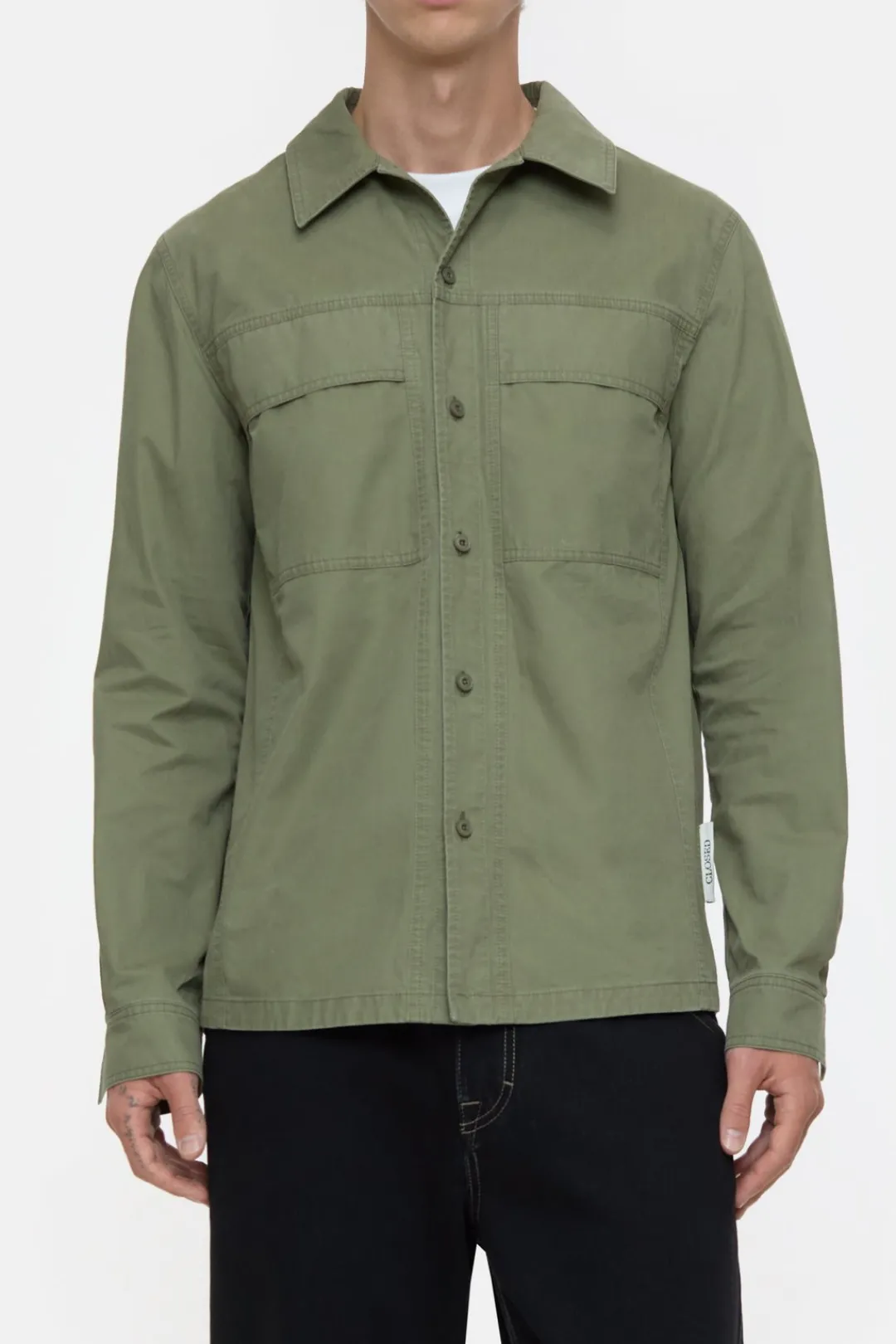 Closed Shirt made from cotton poplin Olive green Clearance