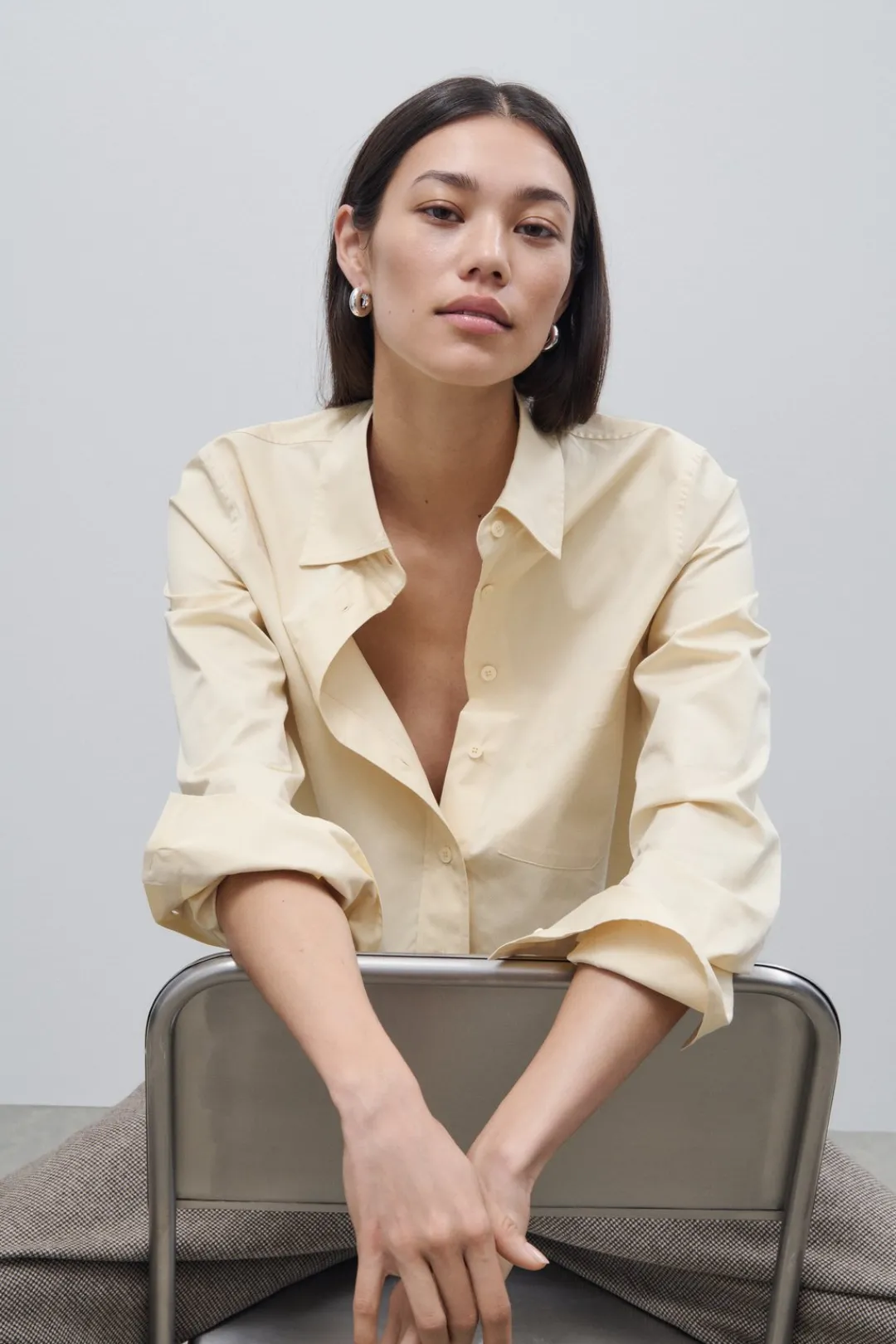 Closed Short Cotton Poplin Blouse Vanilla beige New