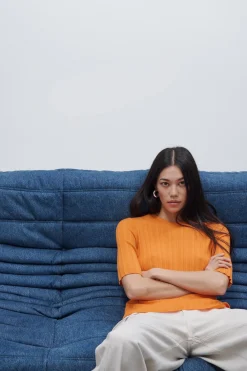Closed Short-sleeved shirt in a wool-silk blend Pumpkin orange Online