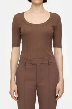 Closed Short-sleeved shirt in cotton blend Cacao brown Sale