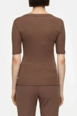Closed Short-sleeved shirt in cotton blend Cacao brown Sale