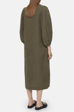 Closed Silk and Linen Dress Army green Clearance