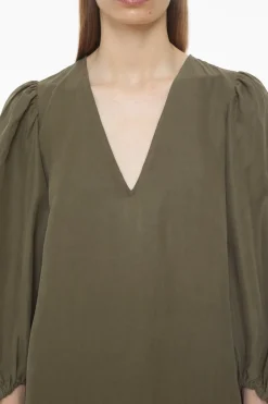 Closed Silk and Linen Dress Army green Clearance