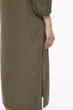 Closed Silk and Linen Dress Army green Clearance
