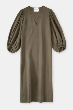 Closed Silk and Linen Dress Army green Clearance