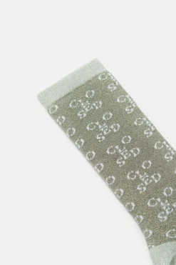 Closed Socks with monogram Pastel olive Sale