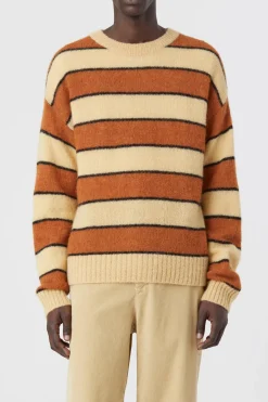 Closed Striped Knit Sweater hay yellow Hot