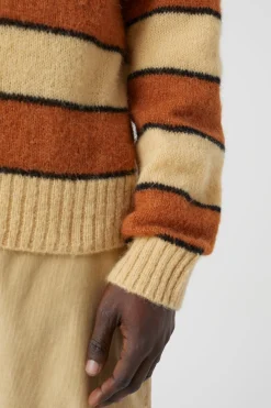 Closed Striped Knit Sweater hay yellow Hot
