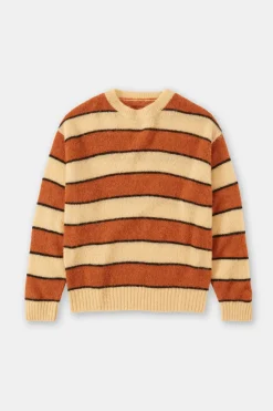 Closed Striped Knit Sweater hay yellow Hot