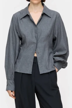 Closed Tailored cotton twill blouse Dark grey melange Hot