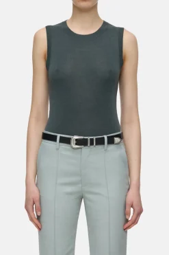 Closed Top made from organic wool and silk Pini green Discount