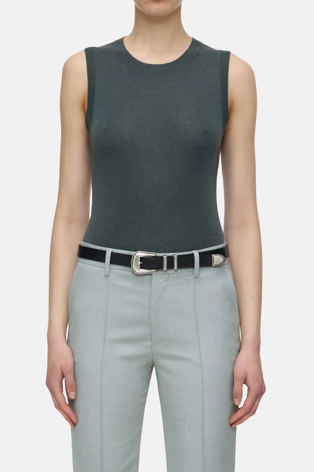 Closed Top made from organic wool and silk Pini green Discount