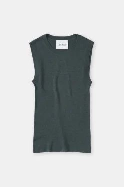 Closed Top made from organic wool and silk Pini green Discount