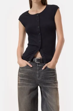 Closed T-shirt with buttons Black Clearance
