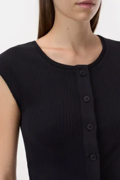 Closed T-shirt with buttons Black Clearance