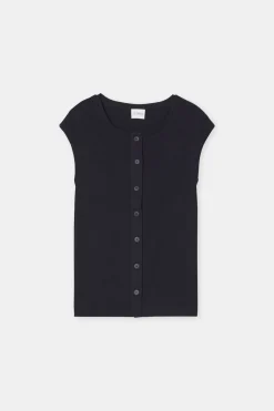 Closed T-shirt with buttons Black Clearance