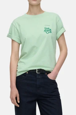 Closed T-shirt with embroidery Giada green Sale