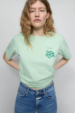 Closed T-shirt with embroidery Giada green Sale