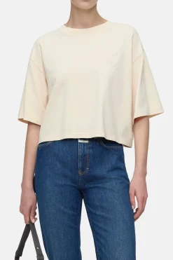 Closed T-shirt with logo embroidery Albicocca