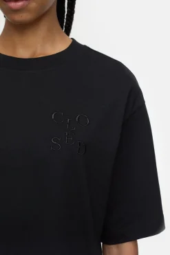 Closed T-shirt with logo embroidery Black Clearance
