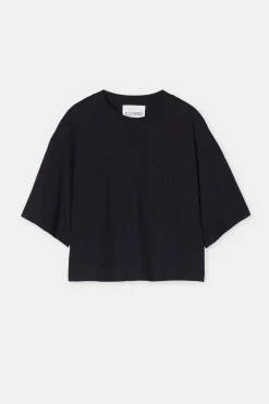 Closed T-shirt with logo embroidery Black Clearance