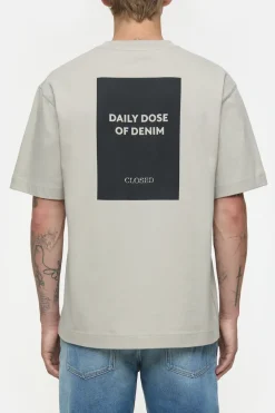 Closed T-shirt with print made from pure organic cotton Mud grey Online