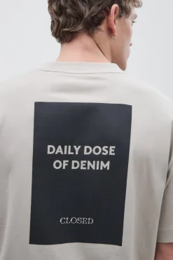 Closed T-shirt with print made from pure organic cotton Mud grey Online