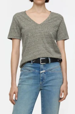Closed T-shirt with V-neck Faded green Online
