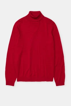 Closed Turtleneck jumper made from organic wool Chili pepper red Hot