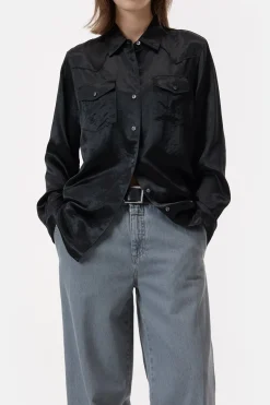 Closed Western blouse in satin Black Clearance