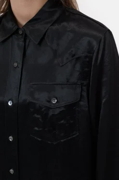 Closed Western blouse in satin Black Clearance
